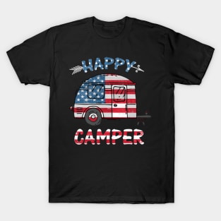 Camper Merica American Happy Pride Flag 4th of July Camping T-Shirt